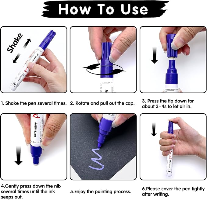 Purple Paint Pens Permanent Markers - 2 Pack Paint Markers for Metal, Rubber,Wood, Rocks, Canvas, Plastic, Dark Surface, Craft Art Supplies, Medium Tip, Quick Dry, Waterproof