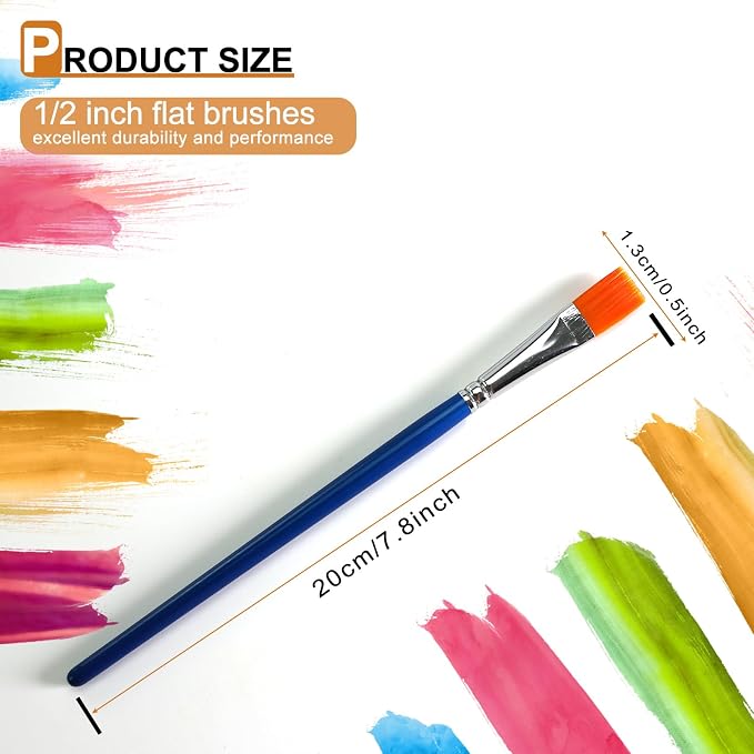 GACDR 1/2 Inch Flat Paint Brush Set, 40 Bulk Acrylic Paint Brushes