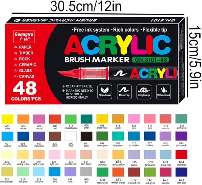 Acrylic Paint Markers, 48 Colors Acrylic Markers Set, Paint Pens