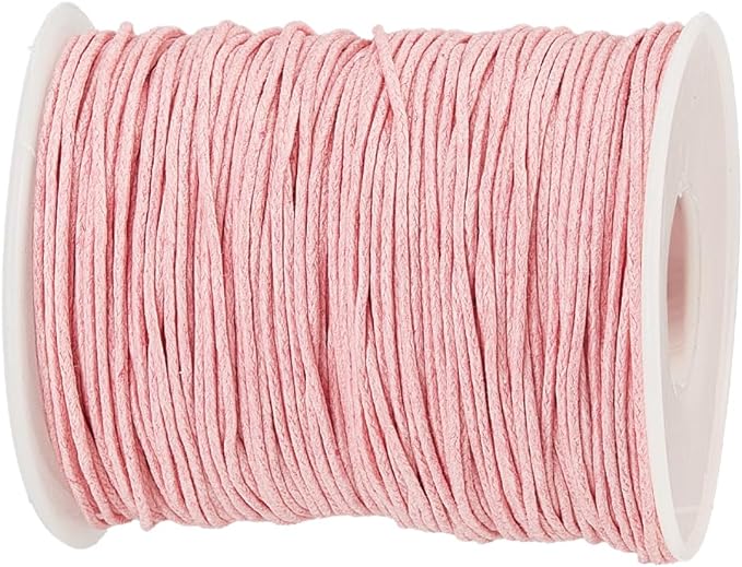PandaHall 1 Roll 1mm 100 Yards Waxed Cotton Cord Thread Beading String for Jewelry Making Crafting Beading Macrame Pink