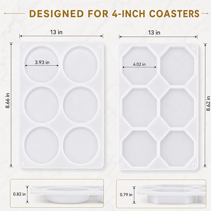 2 Pack Coaster Molds for Epoxy Resin, Round and Octagon Silicone Molds | 12 Cavities Deep Resin Coaster Molds for Flower Bouquet Preservation, DIY Art Crafts & Home Decor