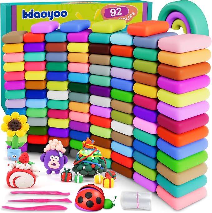 Ixiaoyoo Air Dry Clay, 92 Colors Foam Modeling Clay for School Projects