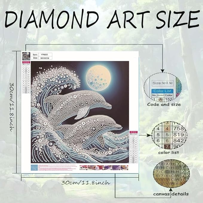 Dolphin Pearl Diamond Art Kits for Adults,Full Drill Dot Art 11.8 x 11.8In | 5D Diamond Painting Kits ,DIY Diamond Dots Gem Art Craft, Beginners Home Wall Decor