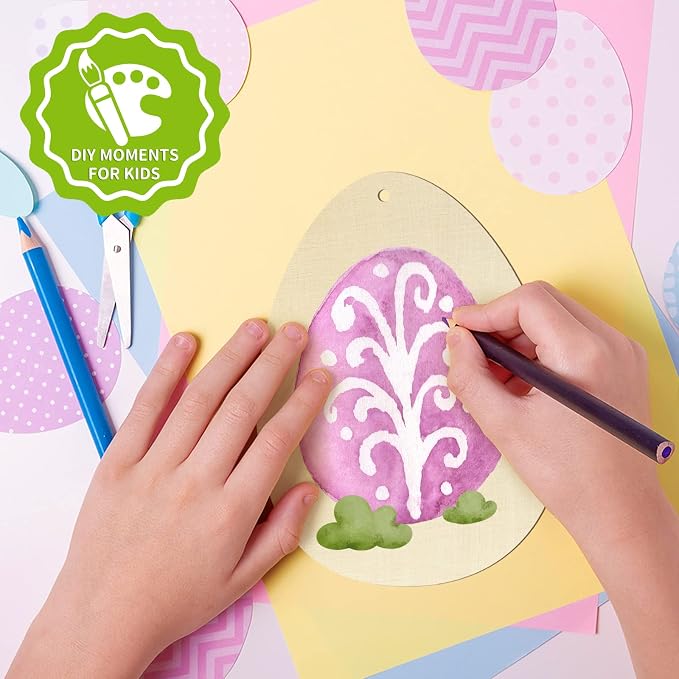 Large Size 7" Wooden Easter Ornaments to Paint, Egg Wooden DIY Blank Unfinished Round Wood Discs Ornament for Crafts Hanging Decorations(10PCS)