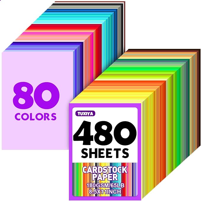 TUXIYA 480 Sheets 8.5" X 11" Colored Cardstock, 80 Colors Card Stock