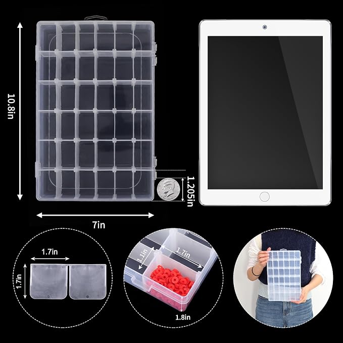 Bead Organizer Storage 2 Pack 36 Grid Jewelry Tackle Craft Box Adjustable | Clear Plastic, Adjustable Dividers, Label Stickers Included, for Beads Jewelry Crafts Fishing Tackle and Small Parts