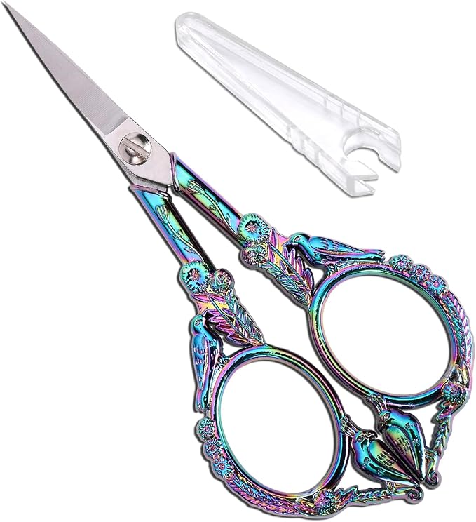 YOUGUOM Sewing Embroidery Scissors, Small Craft Shears with Cover | Sharp Tip, for Crochet, Needlework, Yarn, Cross Stitch, Quilting Tools, Detail Thread Snips, 4.6in, Rainbow Cute Bird
