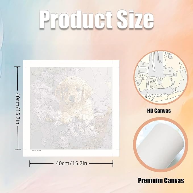 5DDIYART Dog Flowers Paint by Numbers for Adults Beginner, Paint by Number Kits on Canvas, Easy Acrylic Painting Home Wall Decor 15.7x15.7 inch