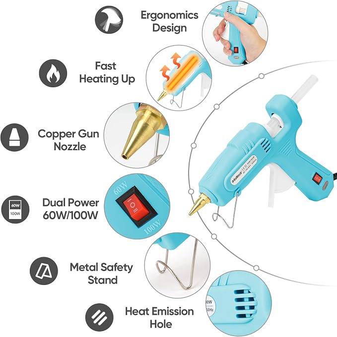 RoMech 60/100W Dual Temp Hot Glue Gun and Sticks Set, Full Size with Case