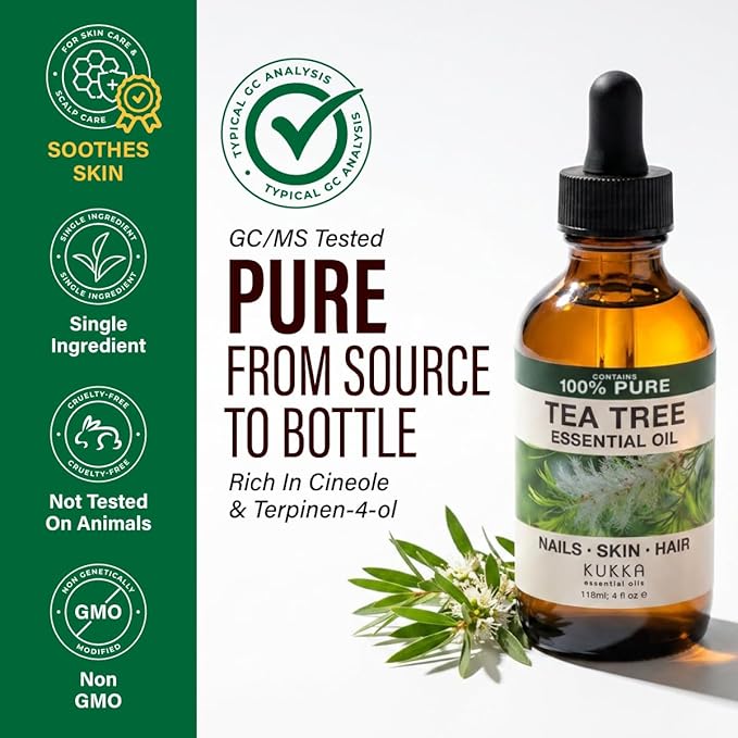 100% Pure Tea Tree Oil - 4 Fl Oz Tea Tree Essential Oil for Hair, Skin, Diffuser, Aromatherapy & DIY Soap Making Scent (Pack of 3)