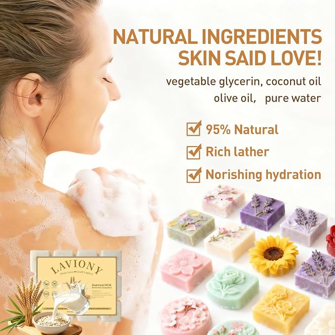 Melt and Pour Soap Base, Pre-Cut DIY Soap Bars, 1LB Oatmeal Milk