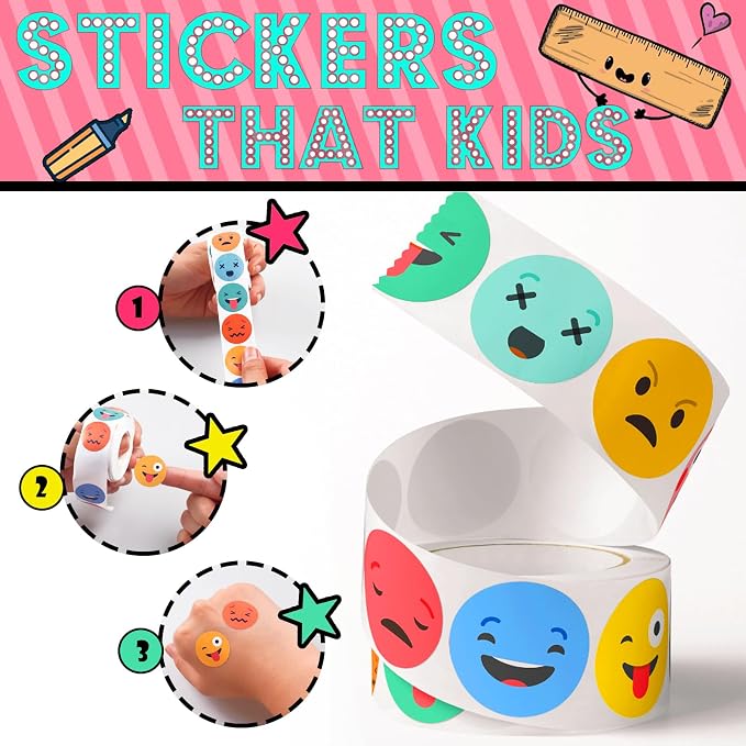500Pcs Smiley Face Sticker Reward Stickers Rolls