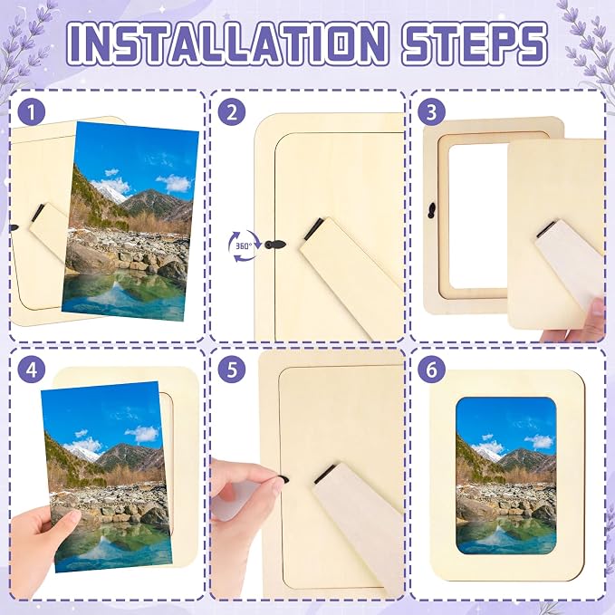 VOKOY 60 Pack Wooden Picture Frames for Crafts, DIY Wood Craft Picture Frames Bulk for 4" x 6" Photos,Unfinished Standing Photo Frames DIY Crafts Wood Decorate for Birthday Party Gifts