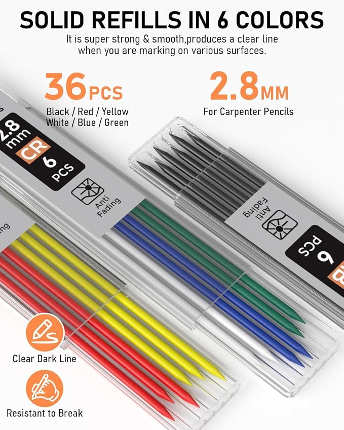 Nicpro 5 Pack Carpenter Pencil with Sharpener, Mechanical Carpenter Pencils