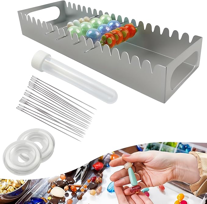 Uiyofok Bead Baking Rack,Polymer Clay Tools for Bead Maker,Drying Rack for Polymer Clay Jewelry Making Supplies(with 20 Pins & 2 Roll of Elastic Strings)