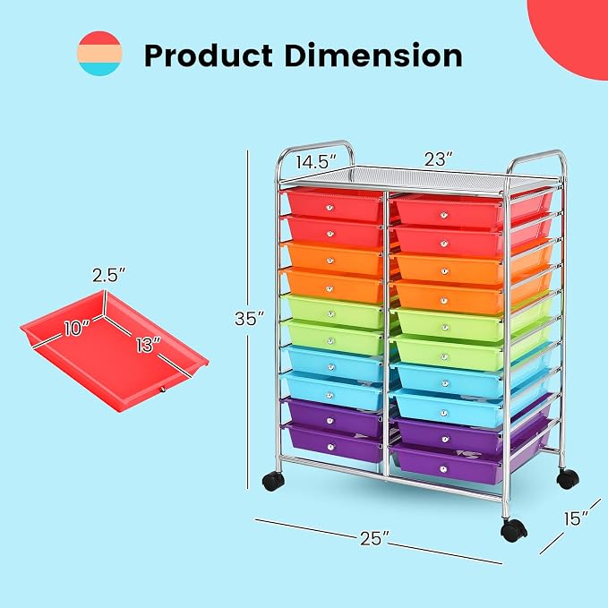 COSTWAY 20-Drawer Rolling Storage Cart, Utility Storage Organizer Cart