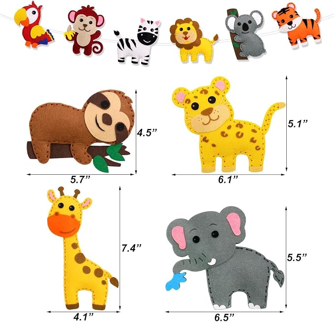CiyvoLyeen Kids Sewing Kit Crafts – DIY Safari Jungle Animals Felt Plush Ornaments Sewing Set for Girls & Boys Ages 7–12, Beginner Craft Kit Set of 14