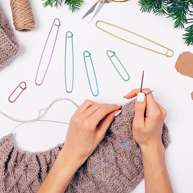 12 Pcs Knitting Stitch Holder 6 Size Colorful Aluminum Yarn Stitches Holder Set Knitting Crochet Practical Tools Safety Pins Stitch Markers for Crocheting Manual DIY Blankets Project