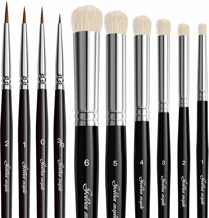 Golden Maple Drybrush Miniature Paint Brushes -10pcs Micro Detail Paint Brush Set, Small Fine Detail Brushes for Acrylics, Watercolors & Paint by Number, Figurine