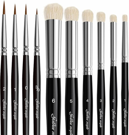 Golden Maple Drybrush Miniature Paint Brushes -10pcs Micro Detail Paint Brush Set, Small Fine Detail Brushes for Acrylics, Watercolors & Paint by Number, Figurine
