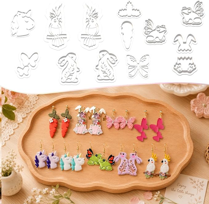 13 Pcs Easter & Whimsical Animal Polymer Clay Cutters Set - Butterfly, Unicorn & Frog Imprint Cutters for Polymer Clay Jewelry Making, Gift for Animal Lovers, Friends, Sisters & Wives