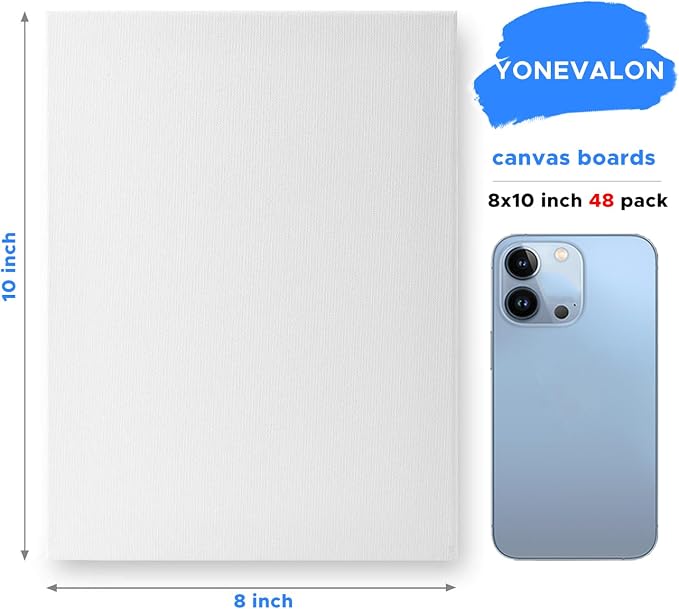 Canvases for Painting 48 Pack, 8x10 inch Blank Paint Canvas Boards Bulk | Primed Acid-Free 100% Cotton, Small Canvas Panels for Acrylic Oil Tempera Watercolor Paints, Art Supplies for All Skill Level