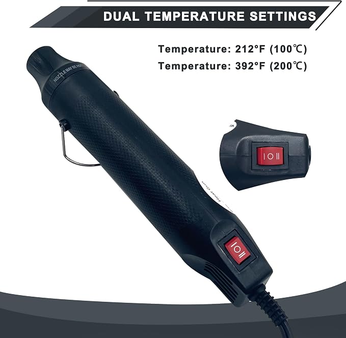 Mini Heat Gun for Crafting, 300W 2-Temp Settings Fast Heat Hot Air Gun Tool for Crafting, Heat Gun for Craft Dryer, 6.56Ft Long Cable Overload Protection for Drying Paint, Shrink Tubing - Black