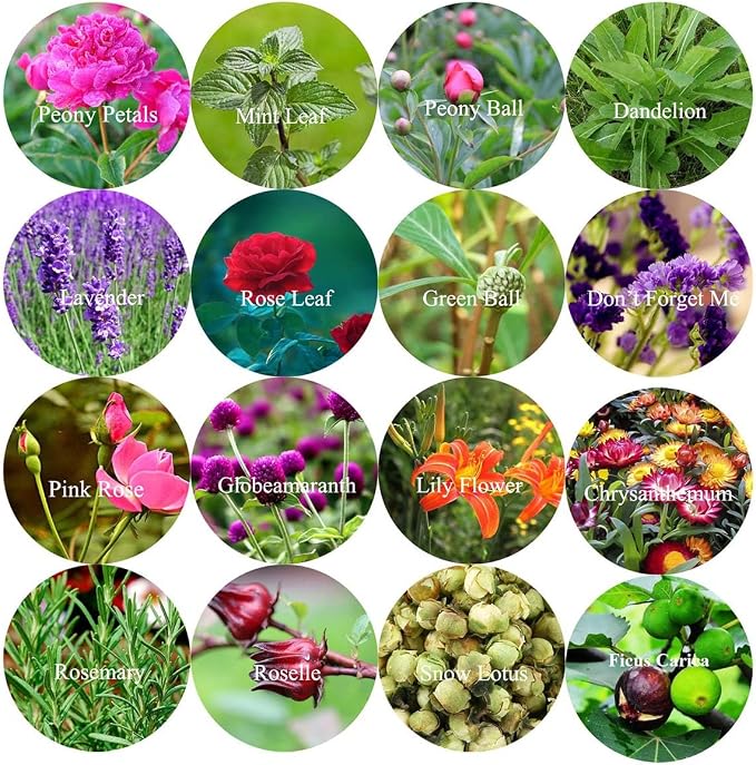 16 Bags Set Dried Flowers Artisan Dried Flower Kit - Candle Making Soap Making DIY Candel Flowers-,Lavender,Roseleaf,Pink Rose,Jasmine,Petal and More