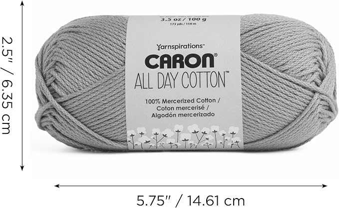 Caron All Day Cotton Yarn for Crocheting, Slate, 3-Pack | #4 Worsted Yarn, 100% Mercerized Cotton, Soft Crochet Yarn for Knitting, Amigurumi & Crafts, 173yds, 100g/3.5oz per skein
