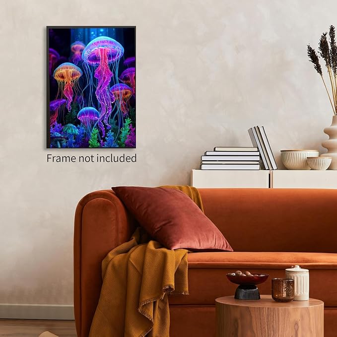 AIBOERL Diamond Art Kits for Adults，Jellyfish Diamond Painting Wall Decor | Round Drill Jellyfish Diamond Painting for Beginners DIY Rhinestone 5D Diamond dots(Gemstone Craft)Wall Art Gift 12x16IN