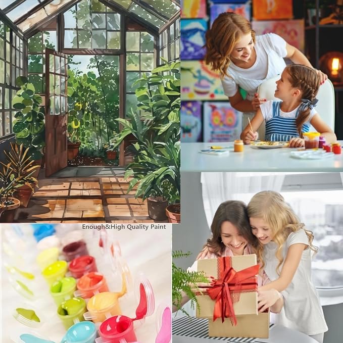 Greenhouse Art Paint by Numbers for Adults Beginner, Garden Plants Paint by Number Kits on Canvas, Botanical Floral Art DIY Oil Painting Watercolor Color by Numbers for Home Wall Decor 16X20inch