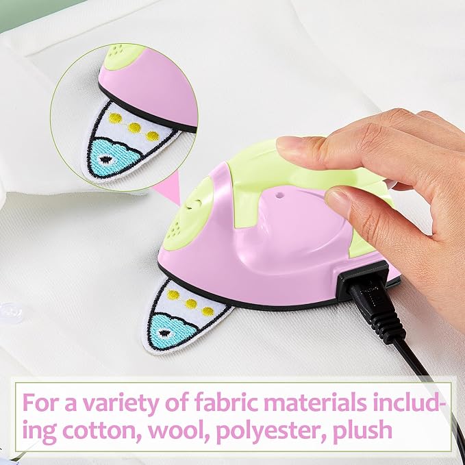 Honoson Mini Craft Iron Mini Heat Press Small Iron 3.93 x 2.36 x 2.76 Portable Tiny Flatiron with Charging Base Accessory for Fuse Bead Patch DIY Heat Transfer Vinyl (Light Yellow, Light Pink)