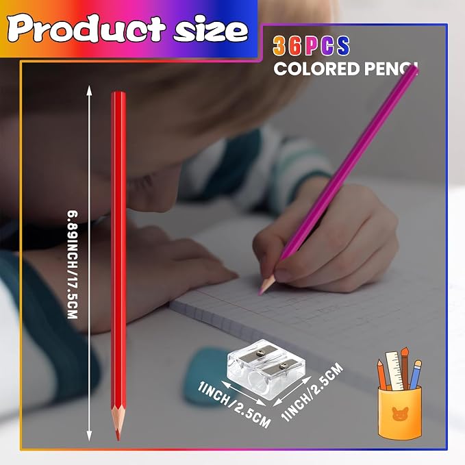 36 PCS Colored Pencils for Kids, Pre-sharpened Art Pencils Back to School Supplies Set, Drawing Sketching Pencils for Students, Teachers, Classroom