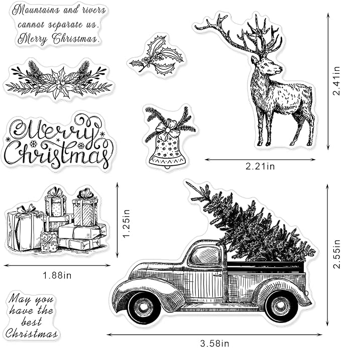 Christmas Gift Truck Clear Stamps for Card Making Decoration and Scrapbooking Supplies, Xmas Theme Blessing Words Transparent Rubber Stamps with Sentiment for Paper Card Photo Album Crafting Supplies