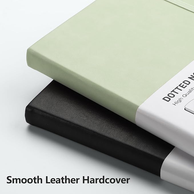 RETTACY Dotted Journal Notebook, 192 Pages, A5 Medium Size (5.7'' x 8.3'') | Leather Hardcover, 100 GSM Thick Paper, for Journaling, Planning, Tracking (Light Green)