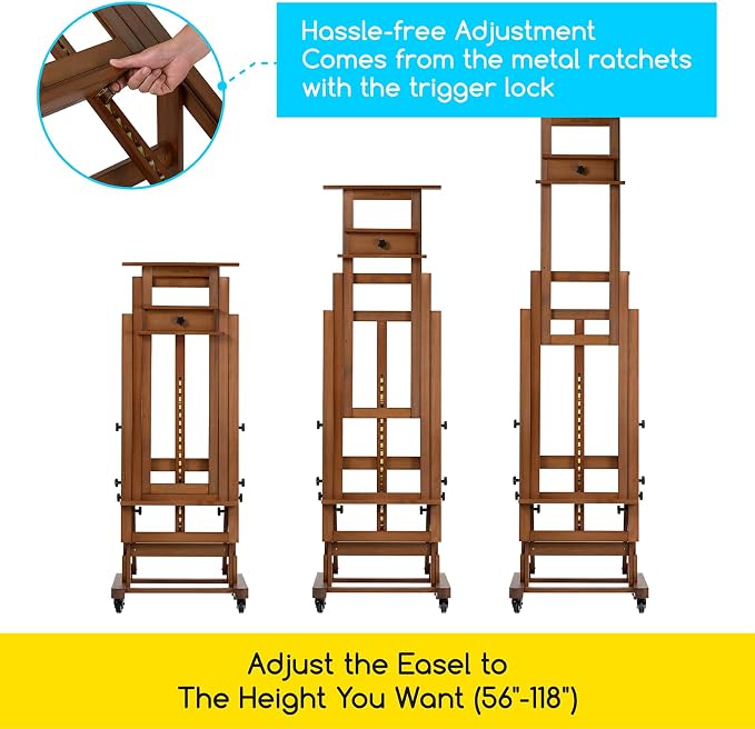 MEEDEN Extra-Large Art Painting Easel: Holds Canvas Up to 79" for Studio | Solid Beech Wood Artist Easel, Professional Heavy-Duty Easel for Adults, Movable H Frame Floor Easel for Painting, Walnut
