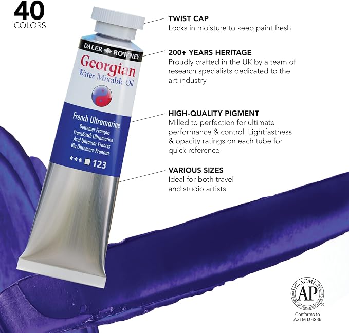 Daler Rowney Georgian 10-Tube Selection Water Mixable Oil Paint Set - Art Paints for Canvas Paper and More - Oil Painting Supplies for Artists and Students - Artist Oil Paint for Any Skill Set