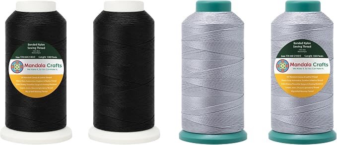 Mandala Crafts Size 69 210D T70 Black Gray Bonded Nylon Thread, 6000 YDs