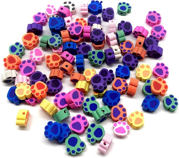 100 Pcs Polymer Clay Beads Mixed Heishi Spacer Beads Supplies for DIY Bracelet Earring Necklace Jewelry Making (Dog Paw)