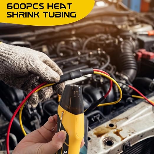 600Pcs Heat Shrink Tubing Kit with 350W 2-Temp Mini Heat Gun (5FT)