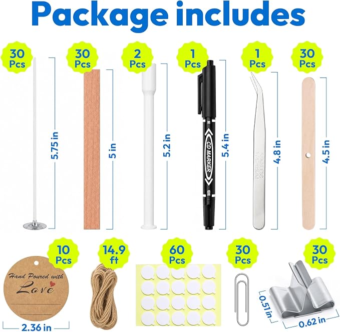 225Pcs Candle Making Kit, 6in Cotton & 5in Wood Wicks | Wick Holders, Candle Stickers, Tweezers, Pen, Use For Homemade Candles, DIY Crafts, & Gifts.
