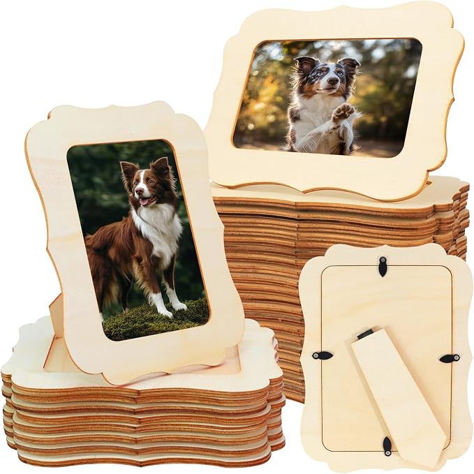 VOKOY 30 Pack Wooden Picture Frames for Crafts, 4" x 6" Photos DIY Wood Frames for Crafting,Unfinished Standing Photo Frames DIY Crafts Wood Decorate for Birthday Party Gifts, Vintage Shape