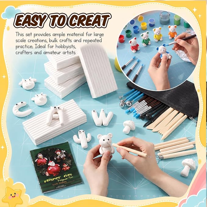 Yinder 24.6 Lbs Oven Bake Polymer Clay White with 25 Pcs Pottery Tools Kit Non Toxic DIY Clay for Modeling, Figurines, Miniatures, Jewelry, Pottery Projects Adult Arts for Beginner Crafters
