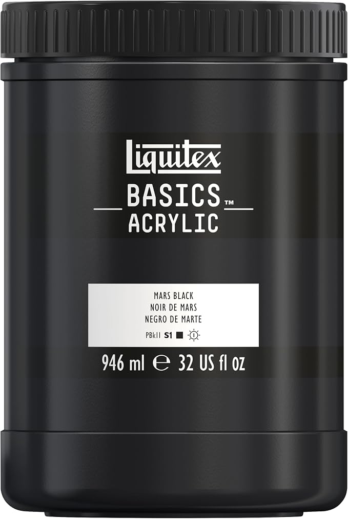 Liquitex BASICS Acrylic Paint, 32-oz Jar, Mars Black | Medium Viscosity, Satin Finish, Lightfast, Fine Art Pigments, Range of Opacities, Easy Blending
