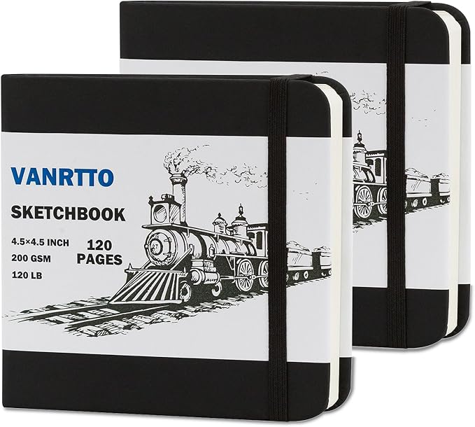 Vanrtto Sketch Book, Square Mixed Media Sketchbook 4.5x4.5 in 2 Pack | Hardcover Square Sketch Book 120LB/200GSM Drawing Paper, 240 Pages/120 Sheets Sketch Pad for Adults, Mixed Media Sketchbook