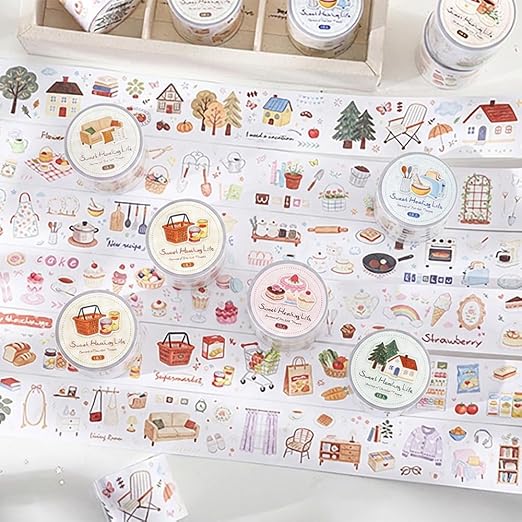 6 Rolls Home Daily Life Die-cut Washi Tape Stickers Decorative Washi Tape