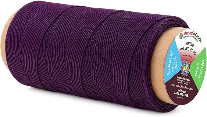 Mandala Crafts 80M 0.8mm Purple Round Waxed Thread for Leather Sewing