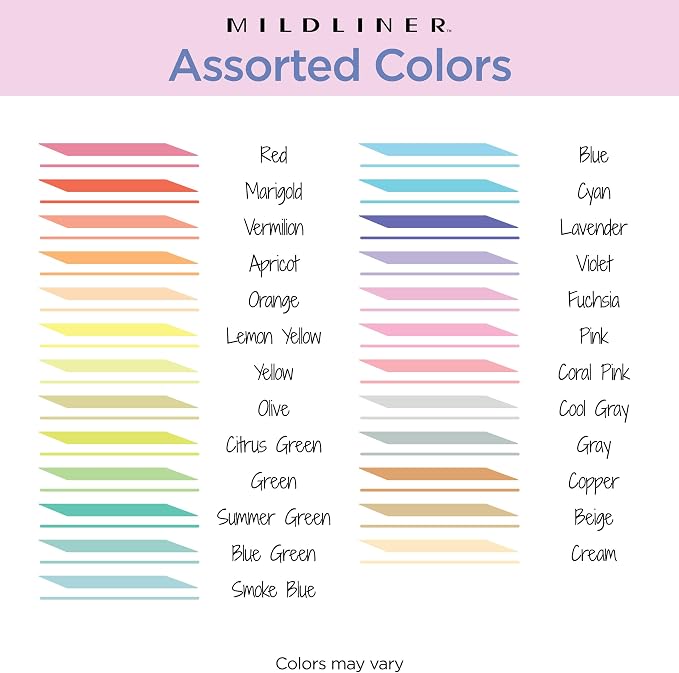 Zebra Pen MILDLINER No Bleed Highlighter, Assorted Colors, Dual Tip, 25-Pk | Broad and Fine Point Tip Marker Set, Ideal for Bible Highlighting, Journaling, School Supplies, Includes Carrying Case, 78025