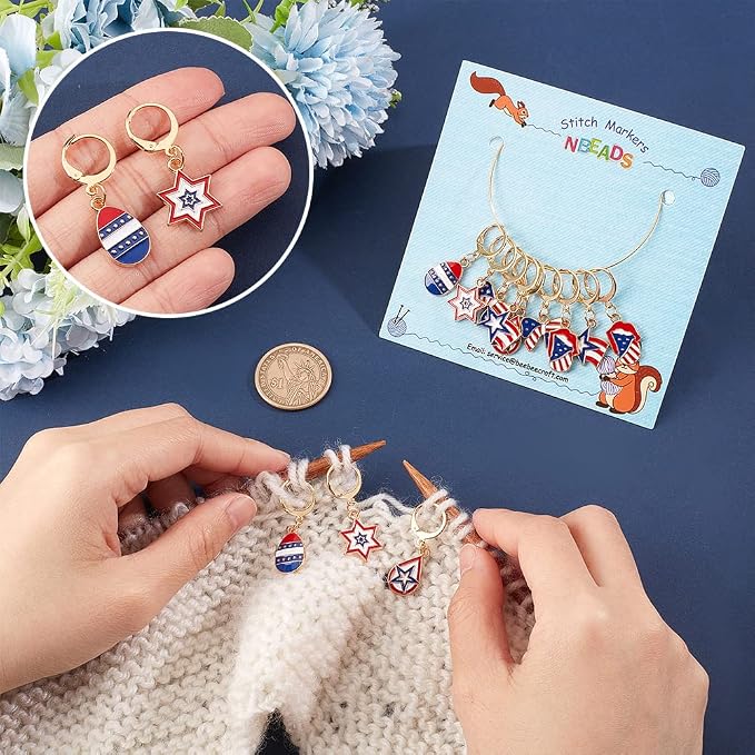 NBEADS 24 Pcs American Star Charm Locking Stitch Maker, Alloy Crochet Stitch Marker Charms With Removable Lobster Clasp For Knitting, Sewing, Quilting & Handmade Jewelry