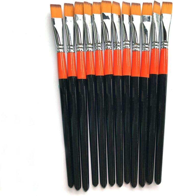 1/2 Inch Flat Bright Paint Brush Set of 12, Premium Taklon Synthetic Hair | No Shedding Bristles for Acrylic Watercolor Oil Gouache Tempera Enamel Ink Painting for Students, Professionals & Artists